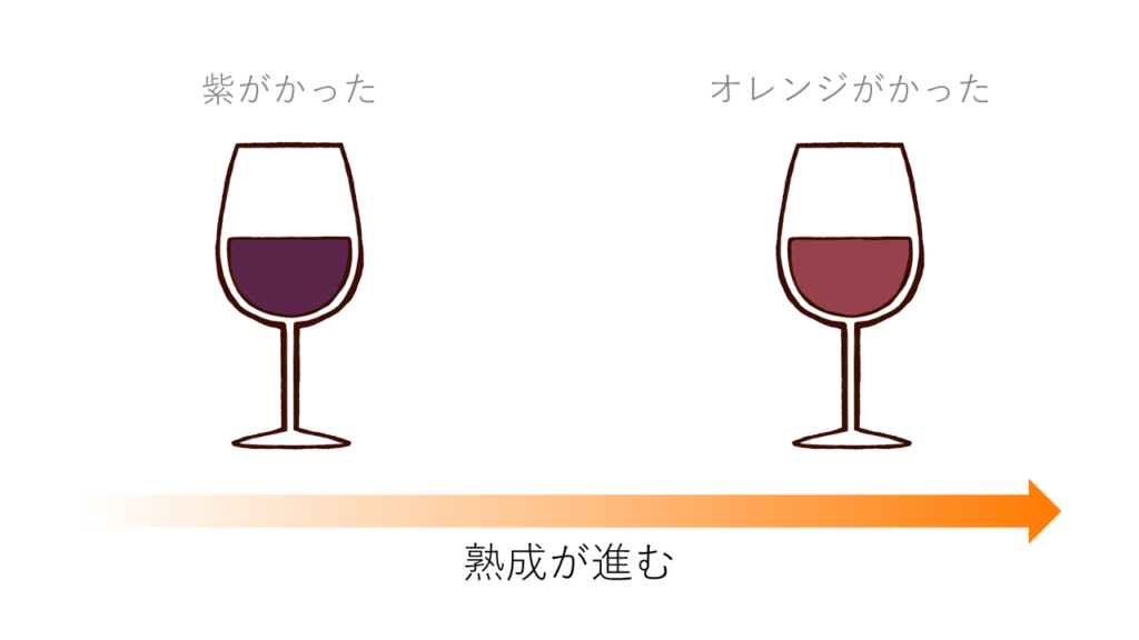 熟成による赤ワインの色の変化
